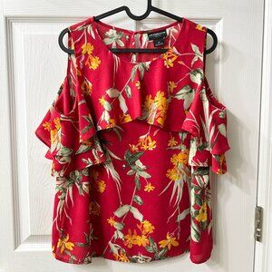  LIZ CLAIBORNE | Career Petite Blouse  Floral Print Red Size: PM